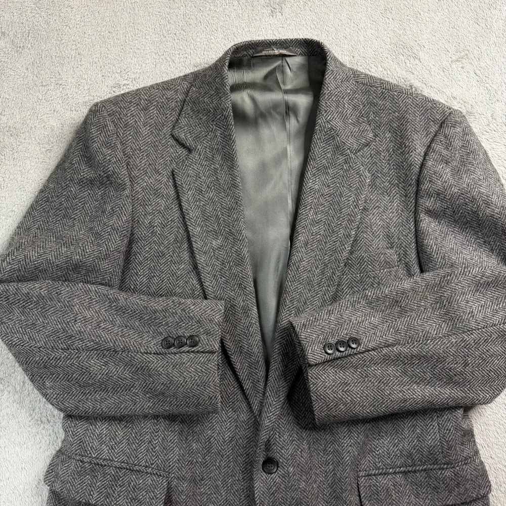 Imperial by Haggar Mens Grey‎ Herringbone 100% Pure Wool Blazer Sport Coat USA